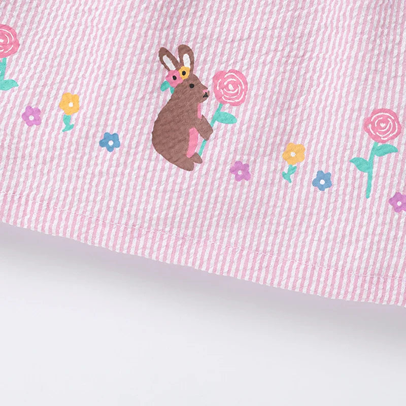 Girls' pink rabbit print summer dress, a stylish and comfortable option for toddler girls' clothing.