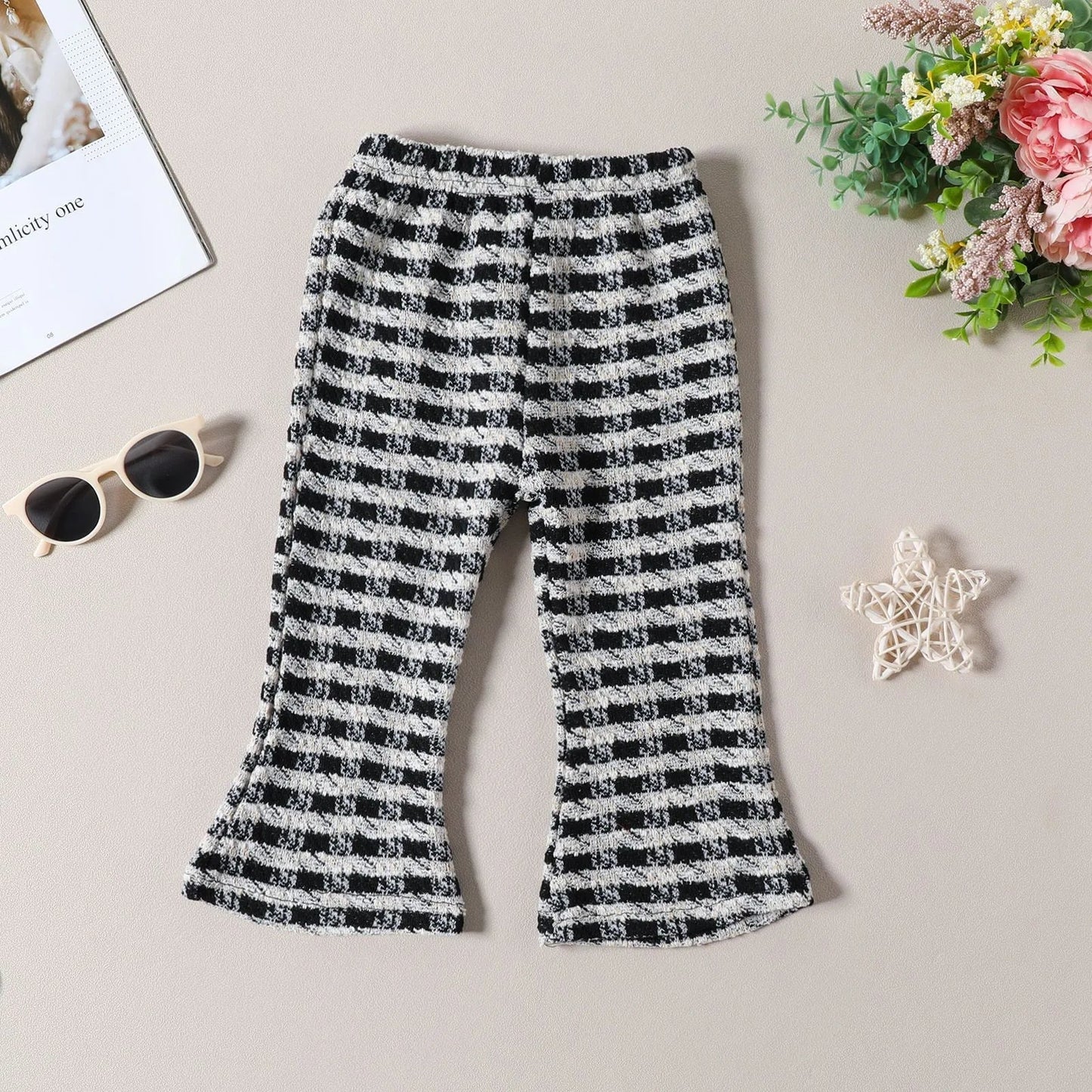 Plaid cotton blend flared sleeve top & matching flared pants, girls' toddler winter set