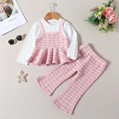 Adorable girls' two-piece clothing set with flared sleeves and plaid flared pants