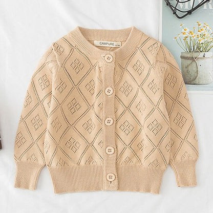 Girls' knitted plaid button sweater, essential cozy outerwear for young children