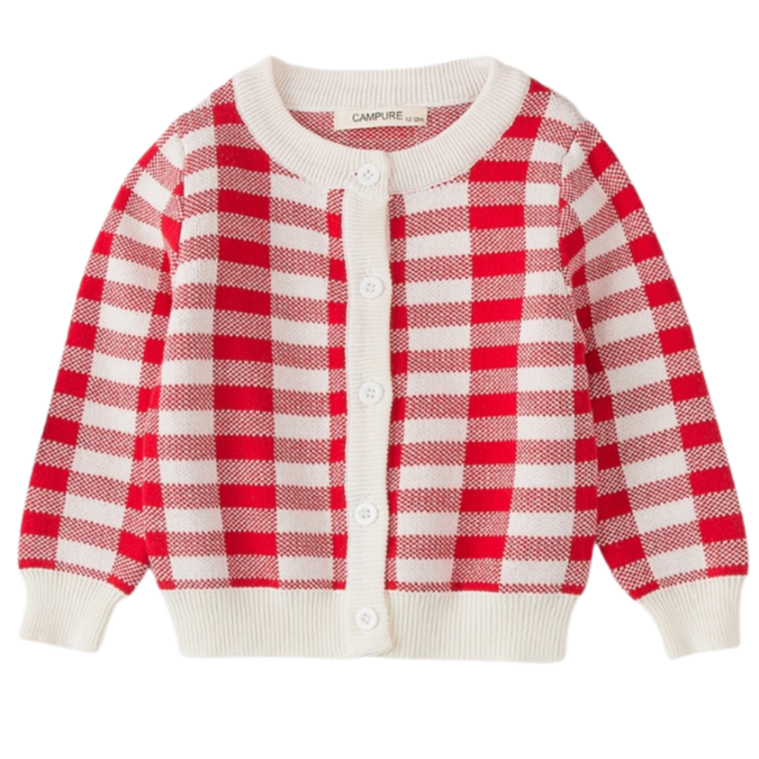 Stylish baby girl's plaid knitted cardigan, cotton button sweater for toddlers