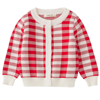 Stylish baby girl's plaid knitted cardigan, cotton button sweater for toddlers