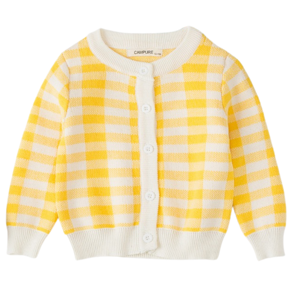 Cozy knitted plaid cardigan for girls, warm toddler outerwear, perfect for fall