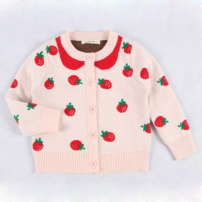 Girls' button-front plaid knitted sweater, soft cotton cardigan for baby girls