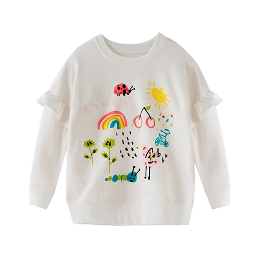 Girls' long-sleeve pullover sweater with vibrant rainbow unicorn print, perfect kids fashion