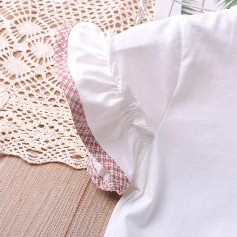 Vibrant star print girls' summer outfit set for toddlers, made from soft cotton lycra fabric.