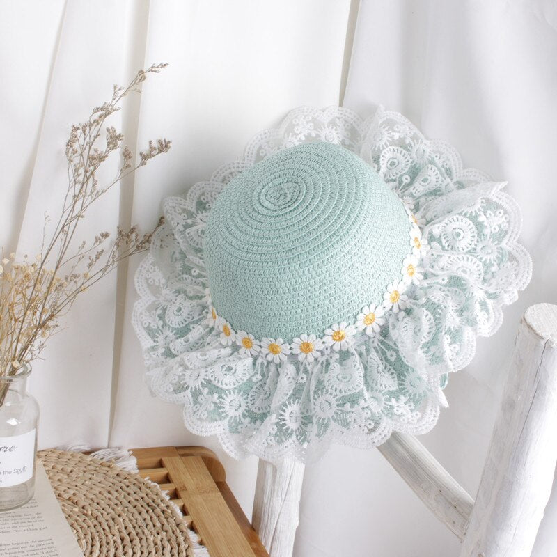 Adjustable kids' sunflower straw hat, perfect for sun protection and outdoor summer play
