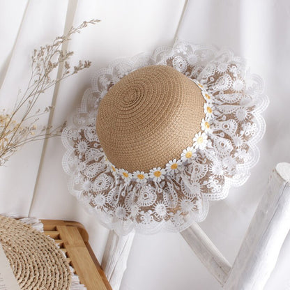 Cute children's straw hat with a vibrant sunflower design, for beach and garden fun