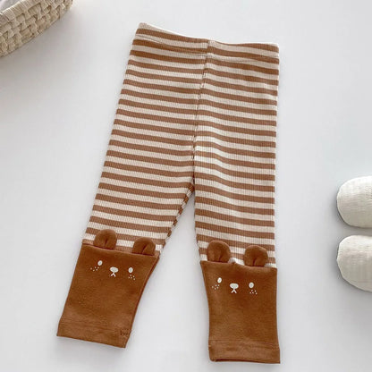 Three pairs of kids' everyday cotton leggings in pink, blue, and gray, essential for active toddlers.
