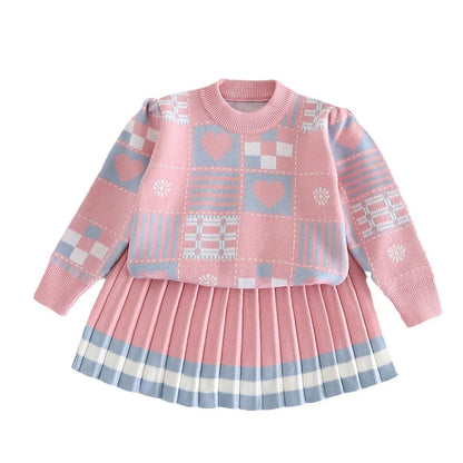 Toddler girls' apparel: blue knit sweater & pant set for comfortable everyday wear.