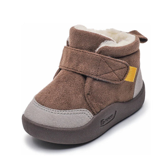 Pair of purple toddler snow boots with secure hook loop fasteners and cozy interior for cold weather