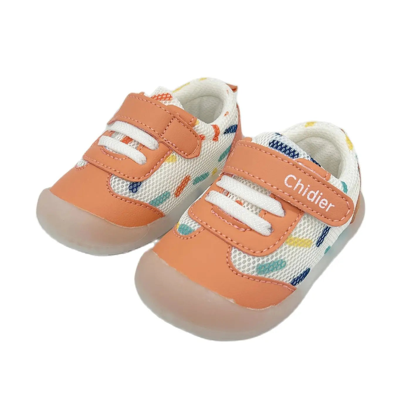 Pair of stylish girls' trainers with polka dots, perfect for spring/autumn, featuring breathable material for toddlers.
