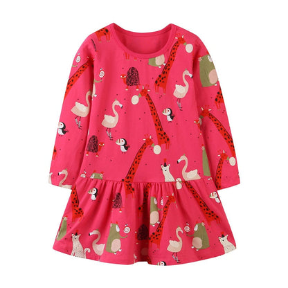 Stylish long sleeve dress for toddler girls, featuring a unique racing horse pattern. Kids' wear.