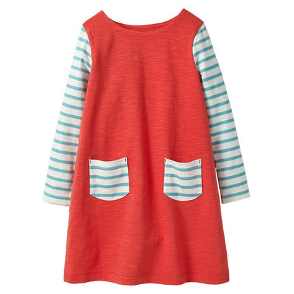 Practical and durable racing horse print long sleeve cotton dress for toddler girls. Daily wear.