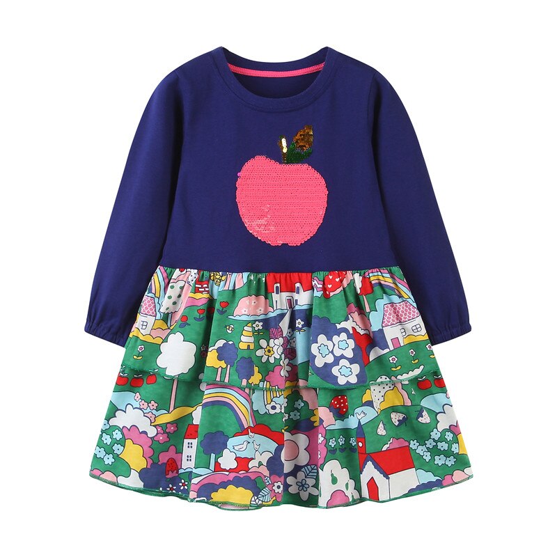 Cute racing horse print long sleeve dress, an adorable addition to toddler girls' clothing.