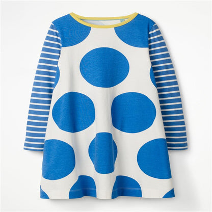 Soft and durable long sleeve play dress for toddler girls, with a charming racing horse print.