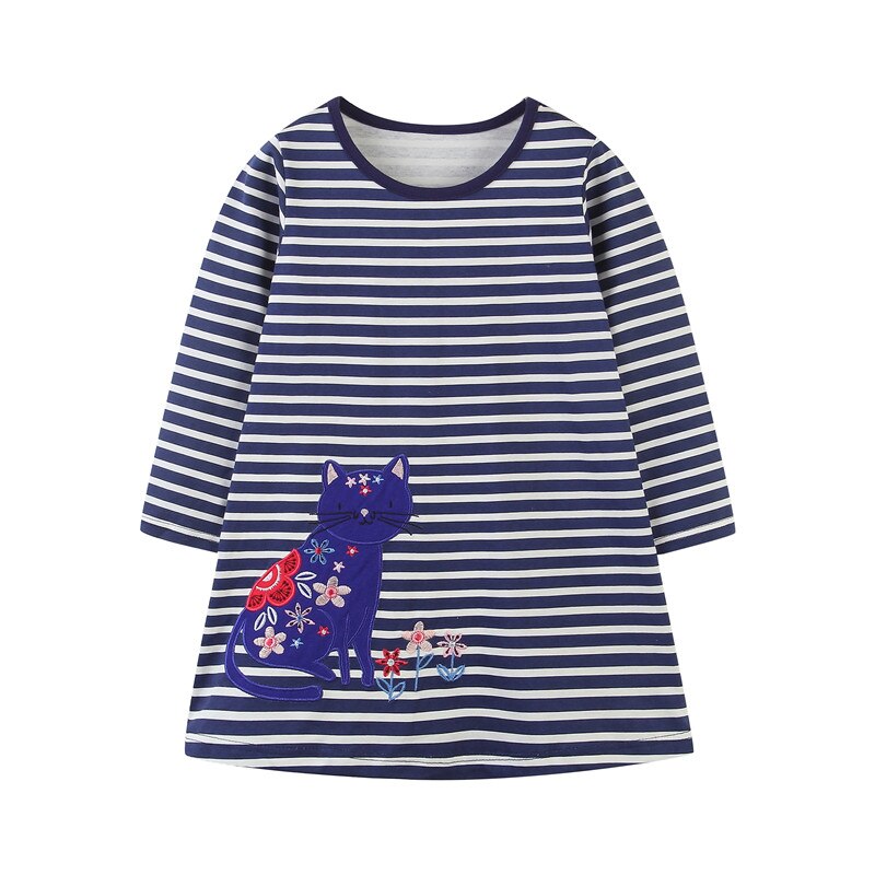 Vibrant racing horse print long sleeve cotton dress for toddler girls. Great kids' fashion.