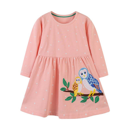 Girls' long sleeve dress, toddler size, adorned with an exciting racing horse pattern.