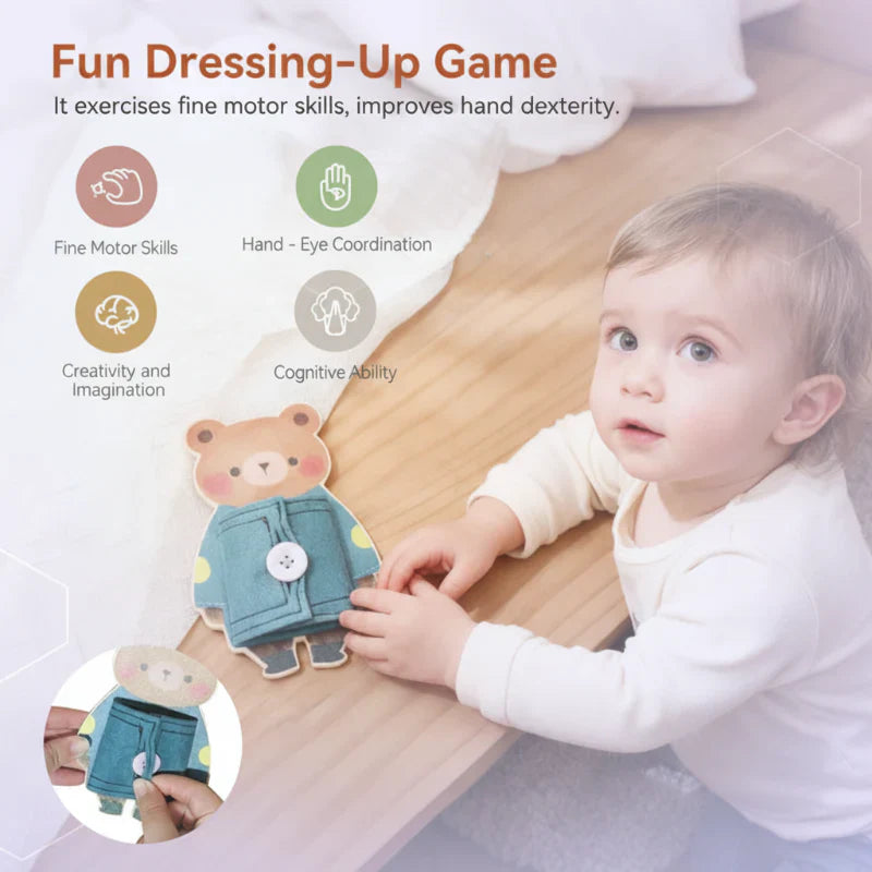 Educational Montessori fine motor skill board featuring zippers, buckles, and laces for young children.