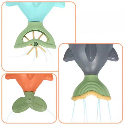 Bath time fun: child playing with magnetic fishing game, catching yellow fish with a red rod