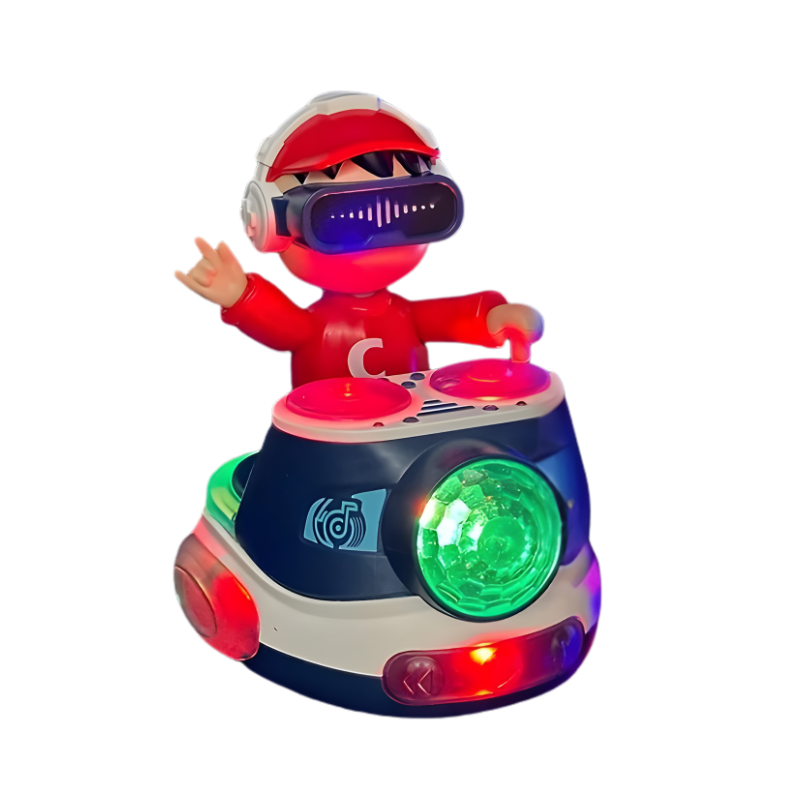 Close-up of a vibrant musical disco DJ toy for kids, showing its interactive buttons and light-up features.