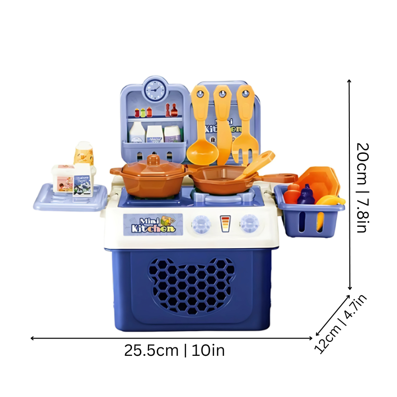 Educational kids play kitchen set with colorful accessories for creative role play fun