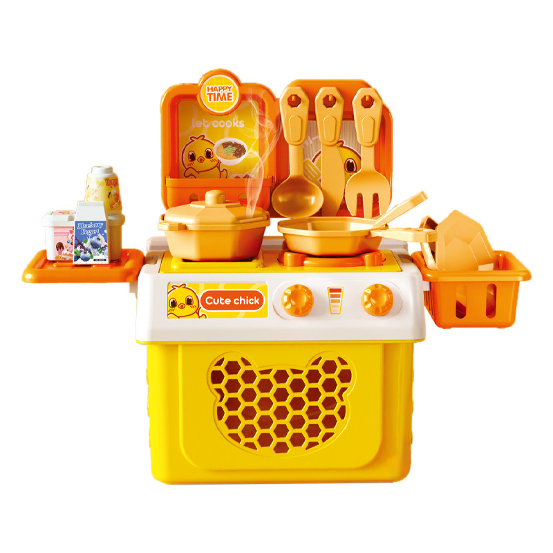 Full view of a vibrant kids play kitchen set, an ideal learning toy for toddlers