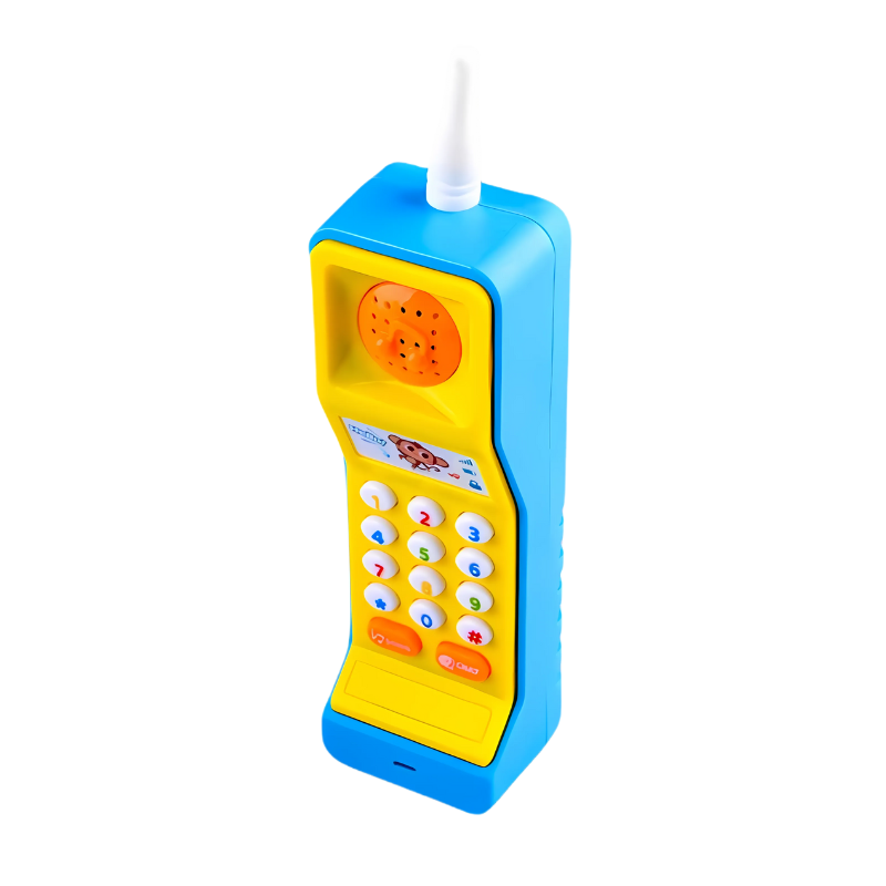 Close-up of interactive kids phone toy with bright lights and musical features for young children