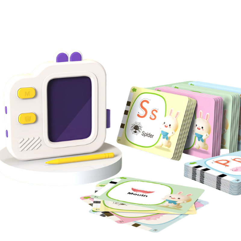 Interactive toddler talking flashcard machine with colorful cards, promotes early language skills