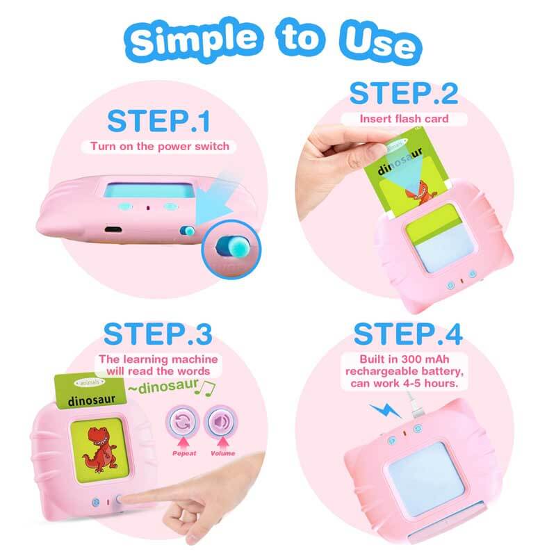 Interactive talking flashcards learning toy with animal images, promoting toddler speech development.
