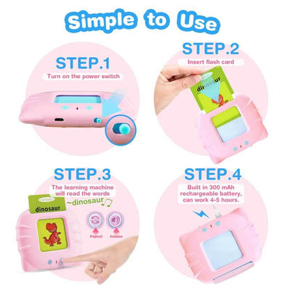 Interactive talking flashcards learning toy with animal images, promoting toddler speech development.