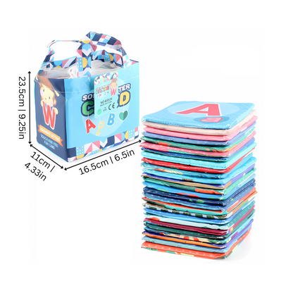 Set of soft alphabet learning cards with colorful letters, perfect for toddler sensory play and portable education.