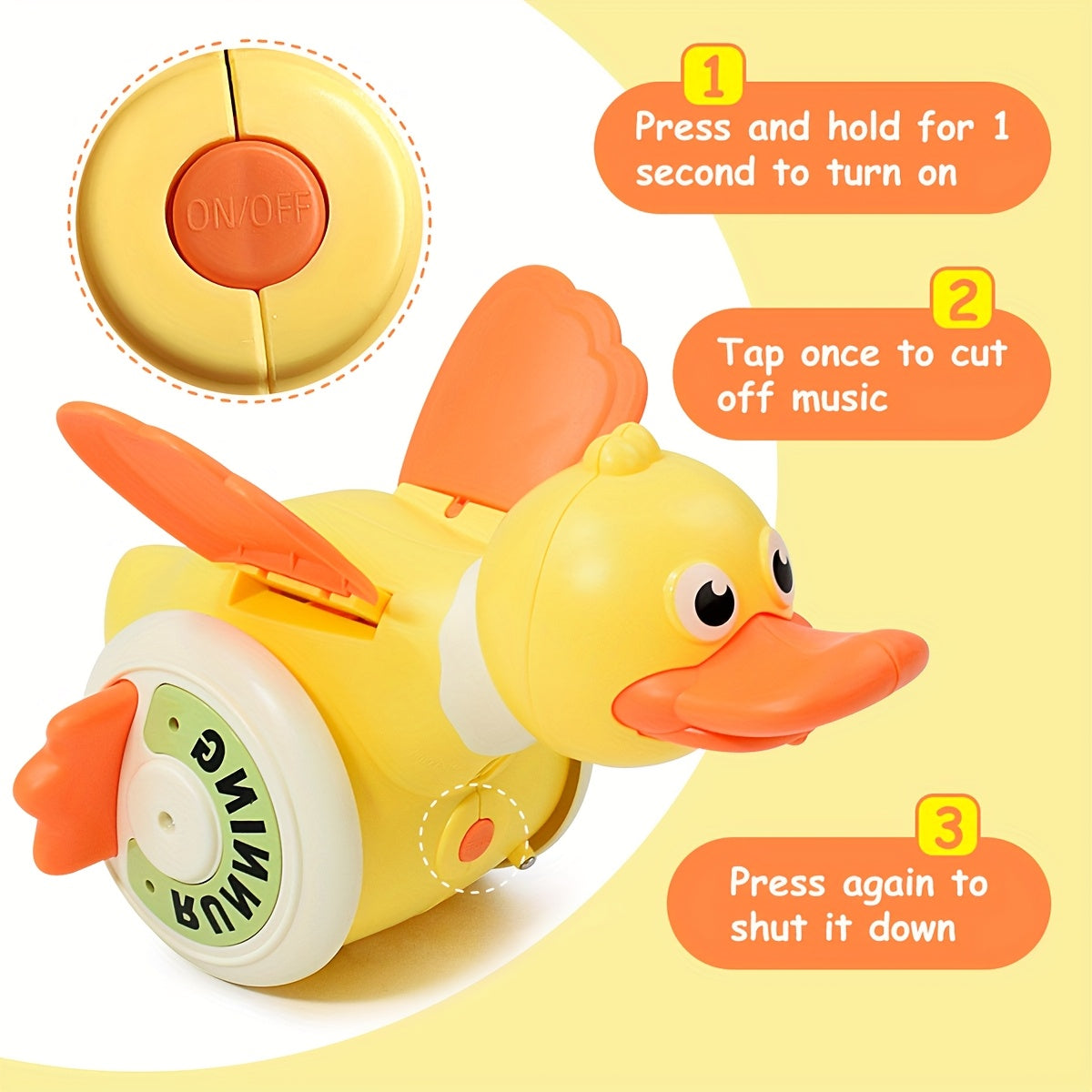 Happy toddler playing with a bright, interactive spinning musical toy, promoting early learning.