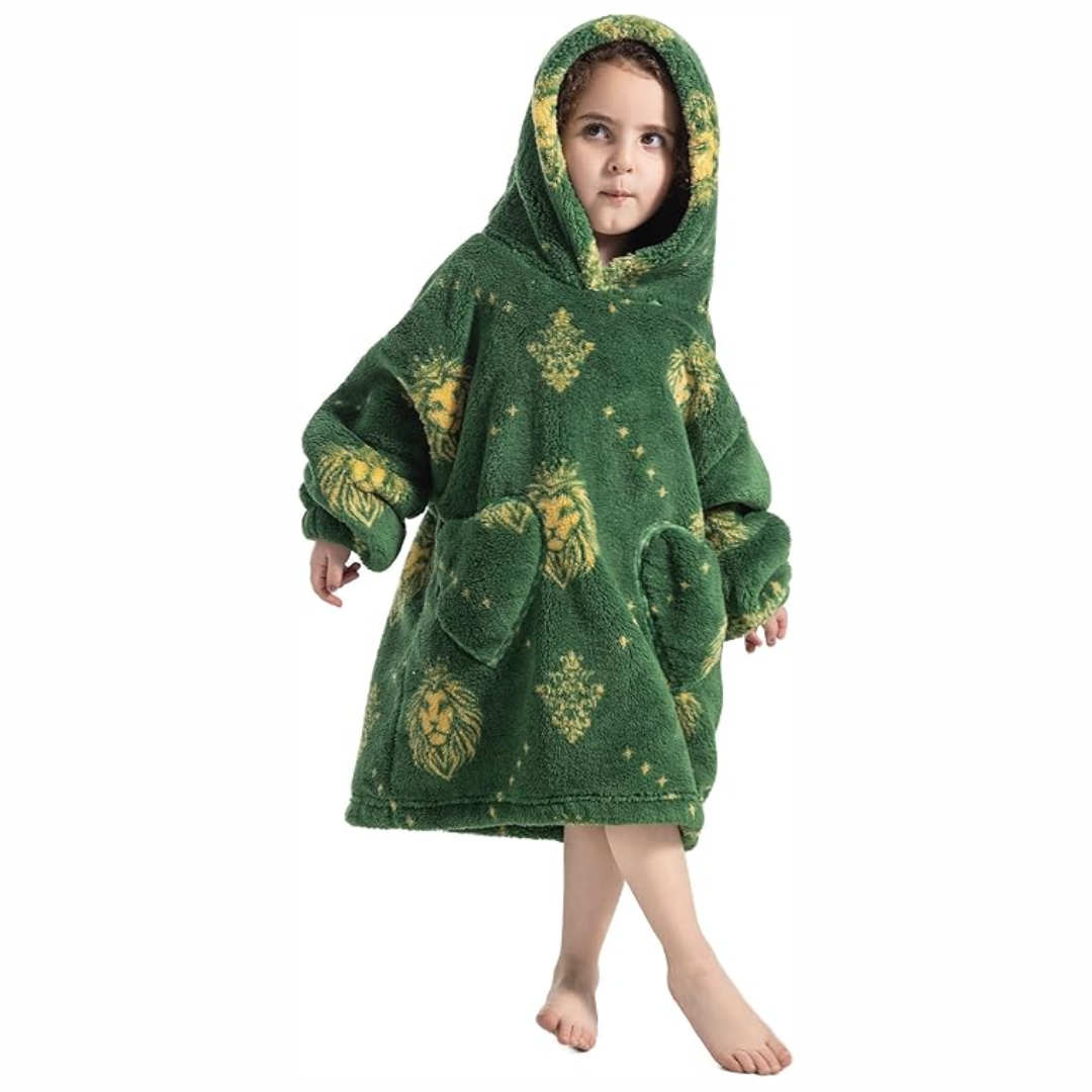 Close-up of Sherpa fleece texture on toddler hooded blanket with sleeves & pockets, ultimate comfort