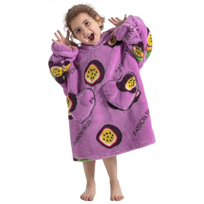 Hooded blanket with sleeves & pockets, perfect kids poncho for lounging, plush Sherpa fleece material