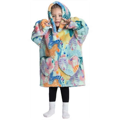 Hooded blanket for toddlers with sleeves & pockets, solid color Sherpa fleece, stylish and warm