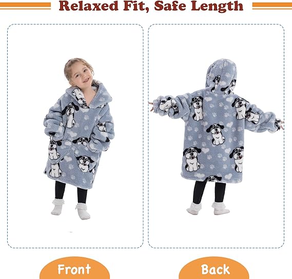 Cute hooded toddler blanket, super soft Sherpa fleece with sleeves & pockets, cozy children's poncho