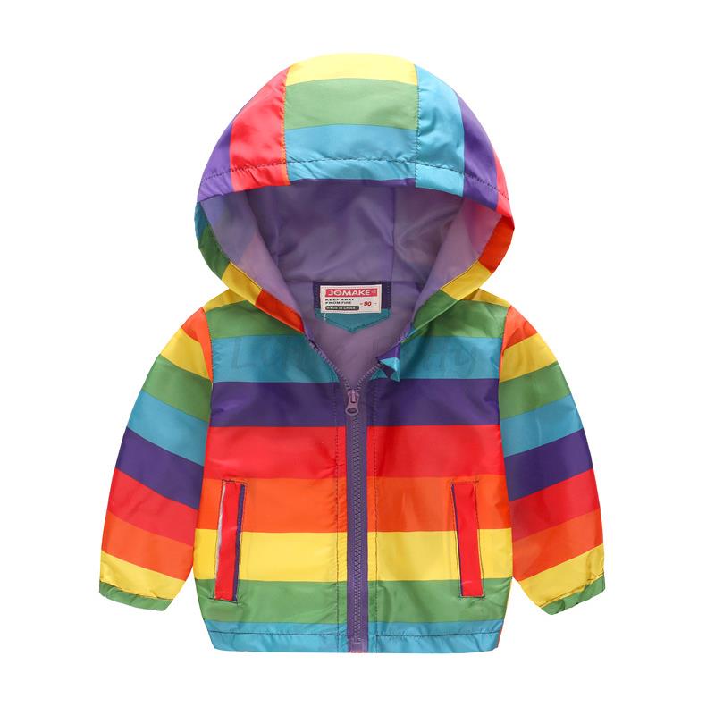 Side view of a child wearing a playful floral hooded windbreaker, comfortable toddler outerwear.