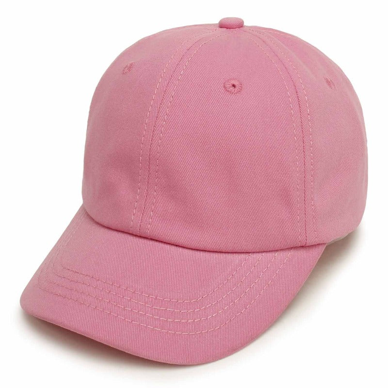 White kids outdoor cotton baseball cap on a plain background, simple and versatile