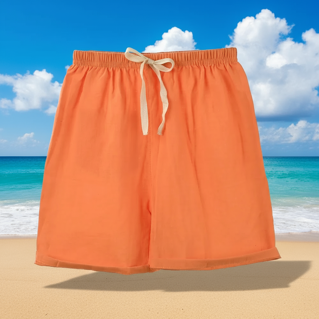 Elastic waistband detail on kids' breathable cotton-linen shorts, ensuring a snug fit for summer.