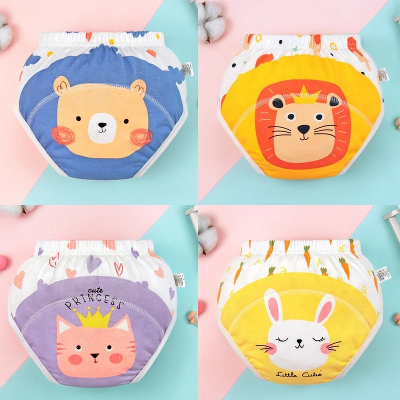 Stack of colorful kids' cotton training underwear, ideal for toddler potty training.