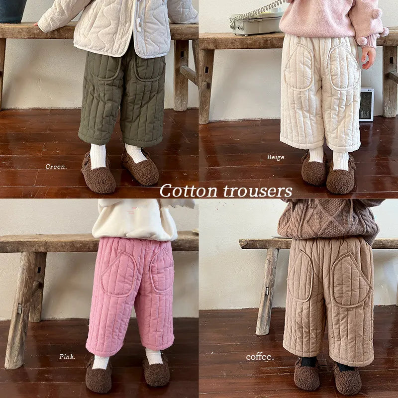 Toddler in comfortable, elastic waist cotton harem pants, perfect for spring/autumn wear.