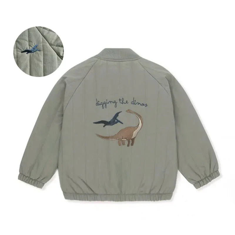 Kids' warm winter jacket, red, with detached hood on a white background. Versatile cotton padded coat.