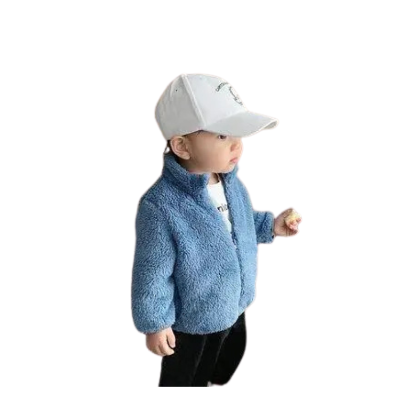 Unisex children's winter coat, Plush Fleece Jacket with Hood, ideal for snowy adventures.