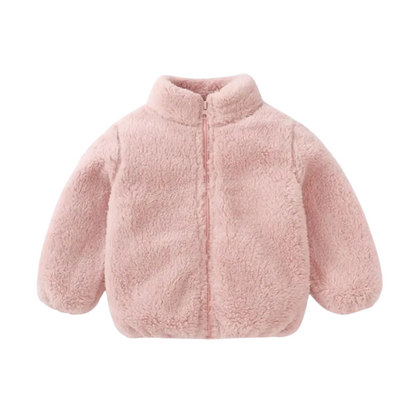 Stylish Kids' Plush Fleece Winter Jacket with Hood, durable outerwear for active toddlers.