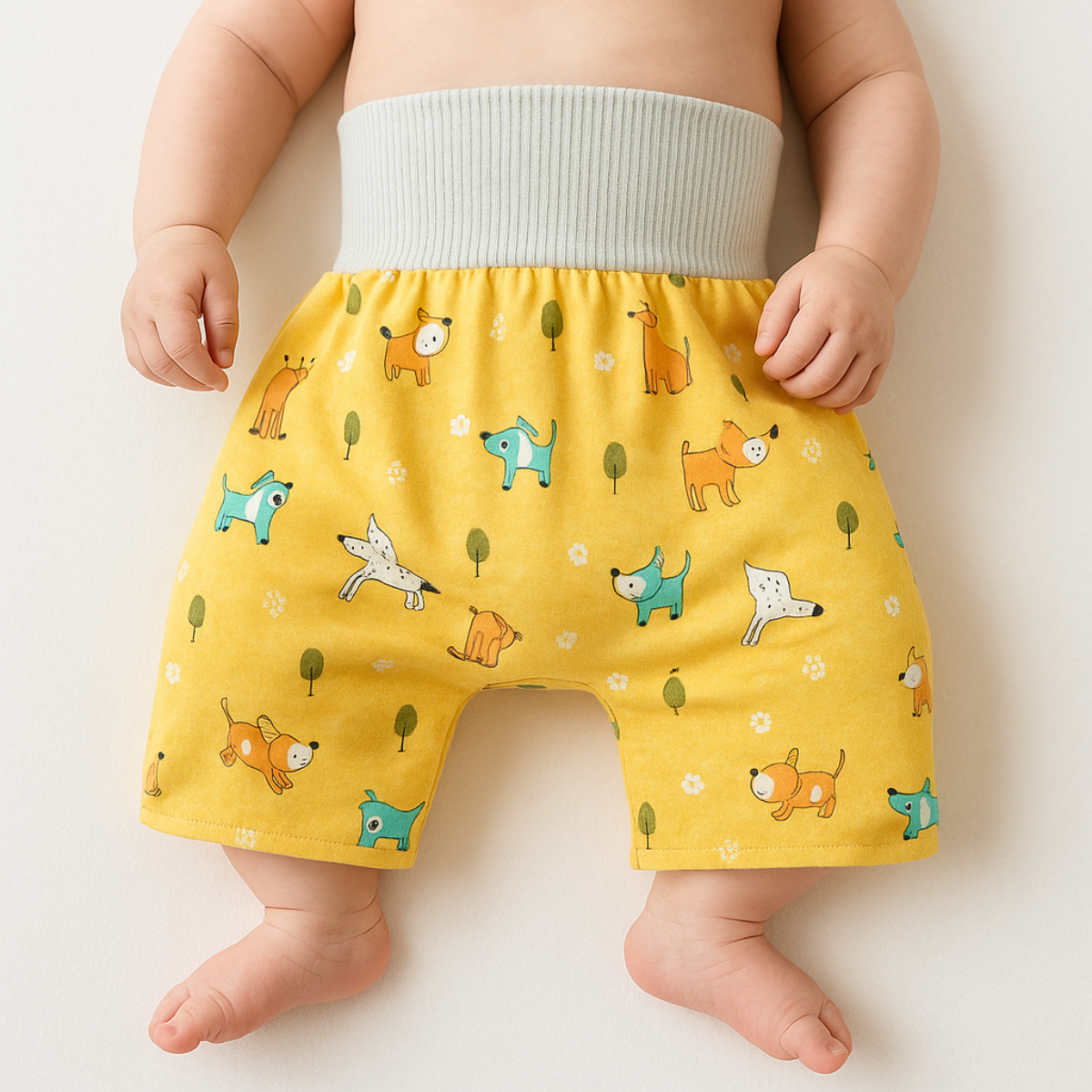 Toddler in reusable cotton potty training pants, eco-friendly design