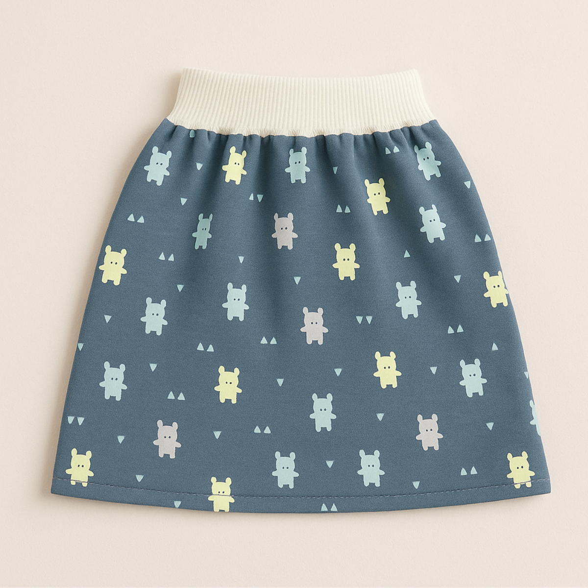 Close-up of fabric detail on eco-friendly toddler potty training skirt