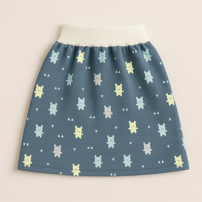 Close-up of fabric detail on eco-friendly toddler potty training skirt