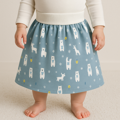 Potty training skirt with fun animal print, waterproof and soft