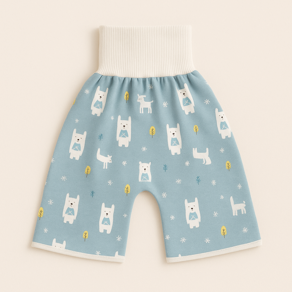 Potty training product display: reusable pants and skirts for children